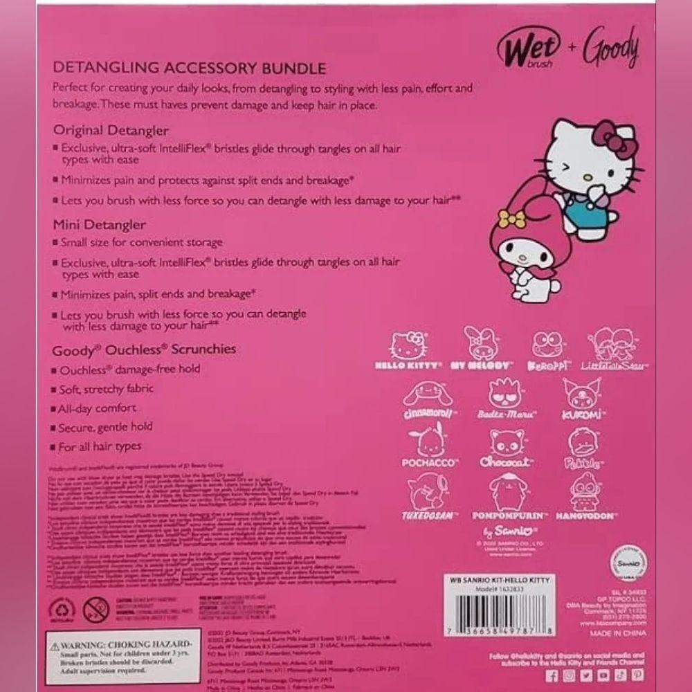 Hello Kitty Wet Brush + Goody Detangling Accessory Bundle Scrunchies Pink NIB - Picture 2 of 3